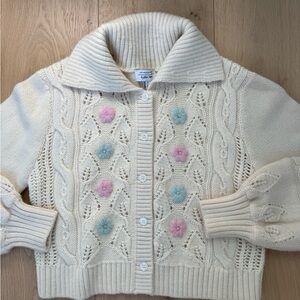 & Other Stories Cream Knit Cardigan with Floral Details